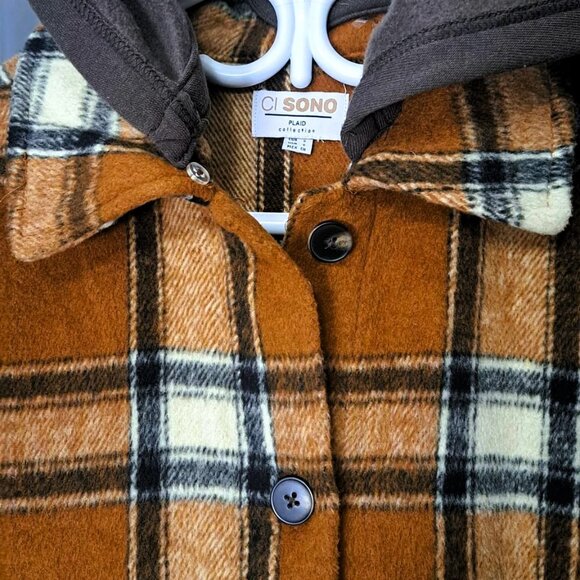 New Ci Sono Plaid Fleece Hooded Knee-length Shacket for Layering in Cold Weather - Picture 5 of 5